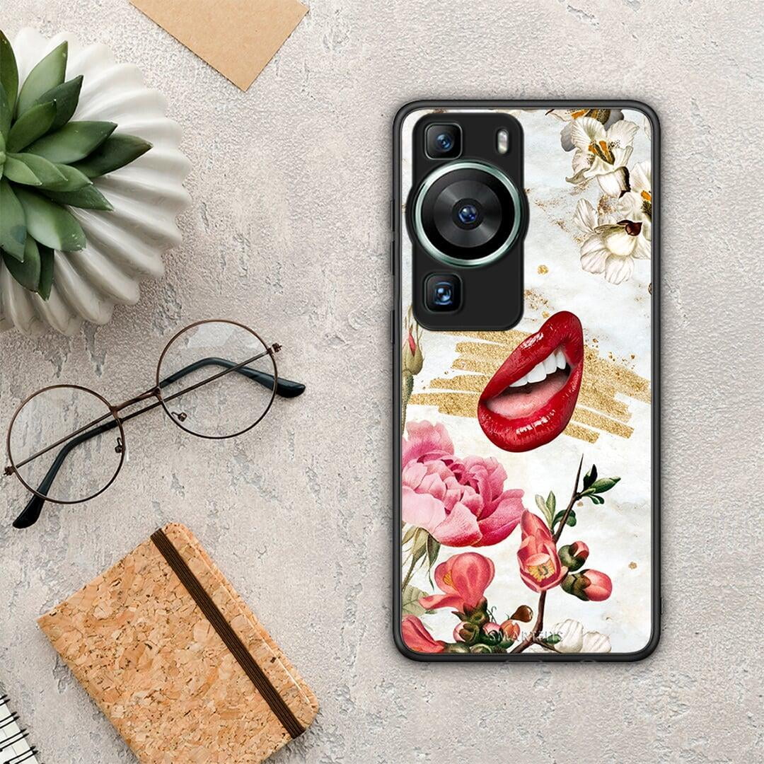 Θήκη Huawei P60 Red Lips από τη Smartfits με σχέδιο στο πίσω μέρος και μαύρο περίβλημα | Huawei P60 Red Lips Case with Colorful Back and Black Bezels