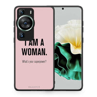 Thumbnail for Θήκη Huawei P60 Superpower Woman από τη Smartfits με σχέδιο στο πίσω μέρος και μαύρο περίβλημα | Huawei P60 Superpower Woman Case with Colorful Back and Black Bezels