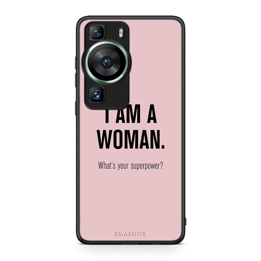 Θήκη Huawei P60 Superpower Woman από τη Smartfits με σχέδιο στο πίσω μέρος και μαύρο περίβλημα | Huawei P60 Superpower Woman Case with Colorful Back and Black Bezels