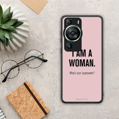 Θήκη Huawei P60 Superpower Woman από τη Smartfits με σχέδιο στο πίσω μέρος και μαύρο περίβλημα | Huawei P60 Superpower Woman Case with Colorful Back and Black Bezels