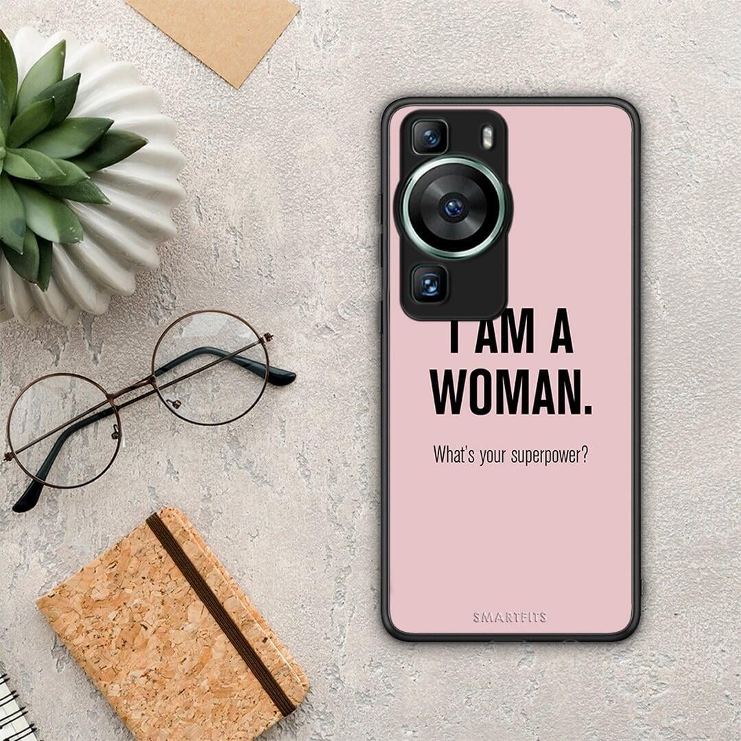 Θήκη Huawei P60 Superpower Woman από τη Smartfits με σχέδιο στο πίσω μέρος και μαύρο περίβλημα | Huawei P60 Superpower Woman Case with Colorful Back and Black Bezels