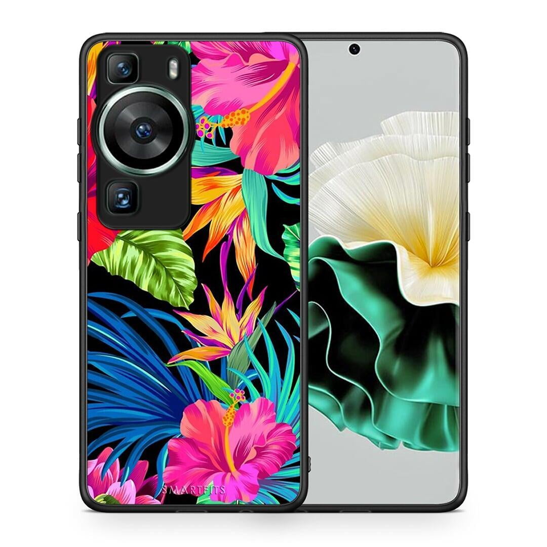 Θήκη Huawei P60 Tropical Flowers από τη Smartfits με σχέδιο στο πίσω μέρος και μαύρο περίβλημα | Huawei P60 Tropical Flowers Case with Colorful Back and Black Bezels