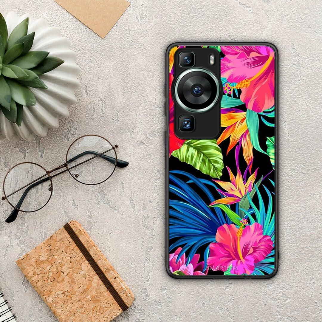 Θήκη Huawei P60 Tropical Flowers από τη Smartfits με σχέδιο στο πίσω μέρος και μαύρο περίβλημα | Huawei P60 Tropical Flowers Case with Colorful Back and Black Bezels