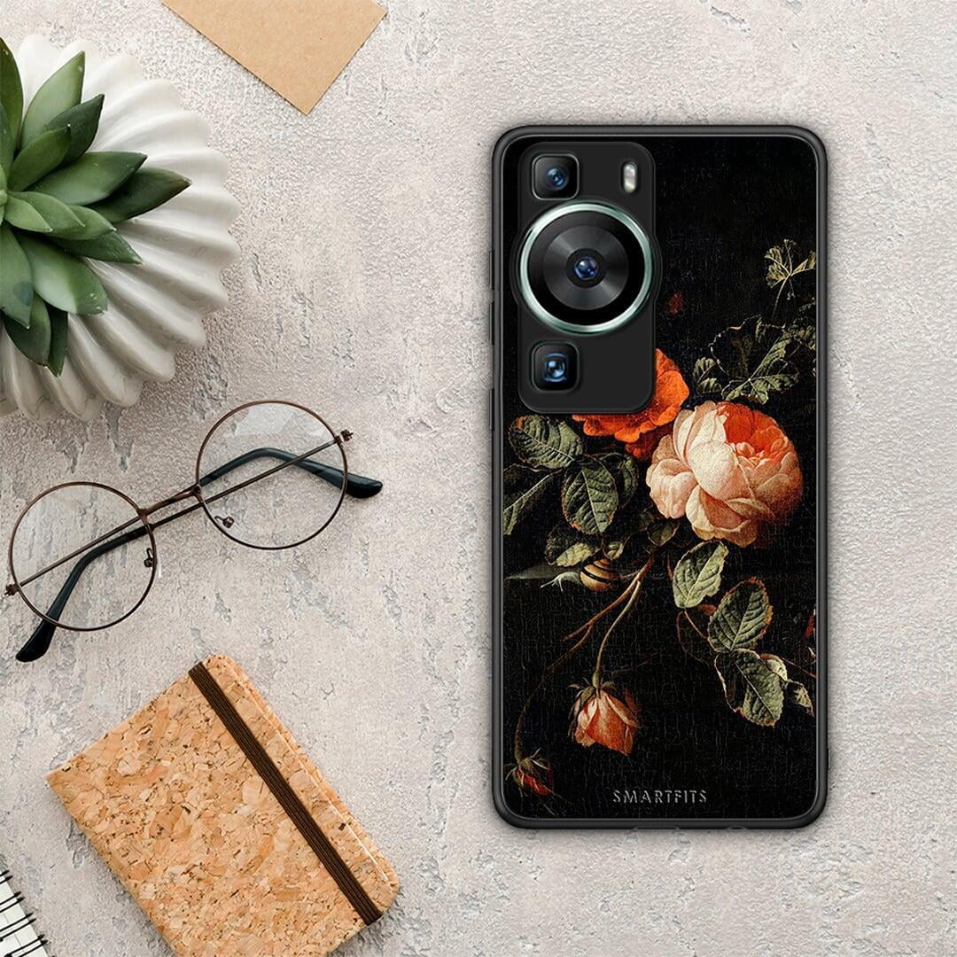 Θήκη Huawei P60 Vintage Roses από τη Smartfits με σχέδιο στο πίσω μέρος και μαύρο περίβλημα | Huawei P60 Vintage Roses Case with Colorful Back and Black Bezels