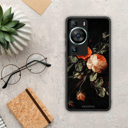 Θήκη Huawei P60 Vintage Roses από τη Smartfits με σχέδιο στο πίσω μέρος και μαύρο περίβλημα | Huawei P60 Vintage Roses Case with Colorful Back and Black Bezels