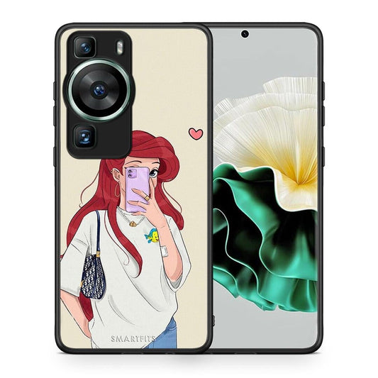 Θήκη Huawei P60 Walking Mermaid από τη Smartfits με σχέδιο στο πίσω μέρος και μαύρο περίβλημα | Huawei P60 Walking Mermaid Case with Colorful Back and Black Bezels