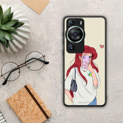 Θήκη Huawei P60 Walking Mermaid από τη Smartfits με σχέδιο στο πίσω μέρος και μαύρο περίβλημα | Huawei P60 Walking Mermaid Case with Colorful Back and Black Bezels