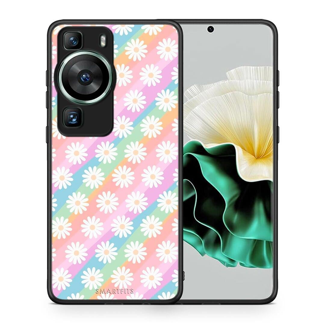 Θήκη Huawei P60 White Daisies από τη Smartfits με σχέδιο στο πίσω μέρος και μαύρο περίβλημα | Huawei P60 White Daisies Case with Colorful Back and Black Bezels