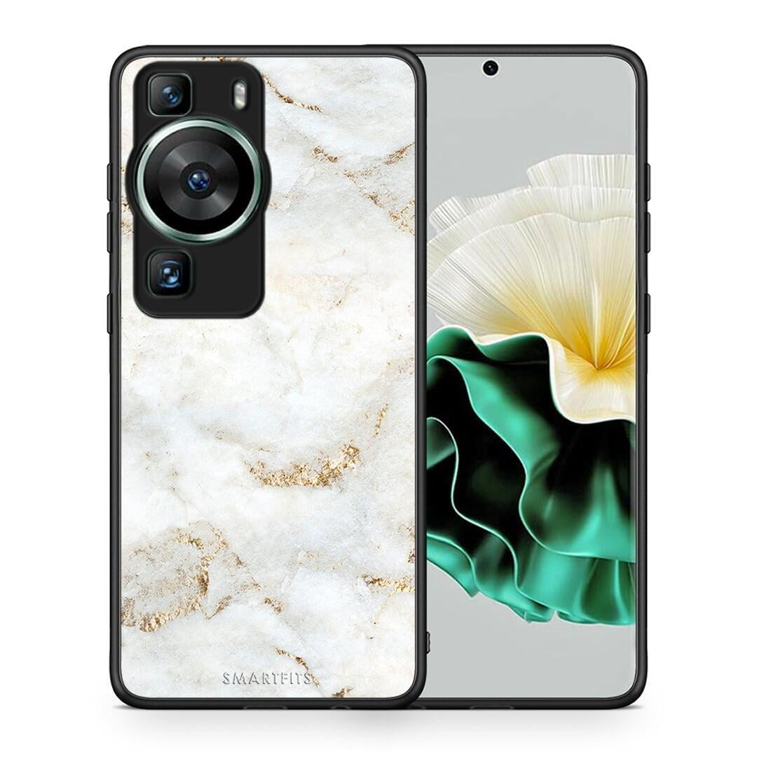 Θήκη Huawei P60 White Gold Marble από τη Smartfits με σχέδιο στο πίσω μέρος και μαύρο περίβλημα | Huawei P60 White Gold Marble Case with Colorful Back and Black Bezels