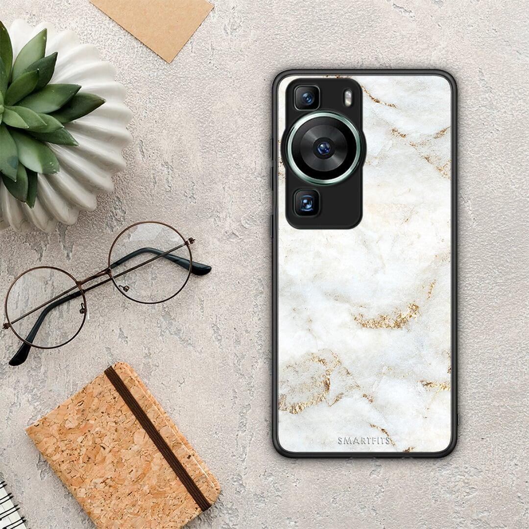 Θήκη Huawei P60 White Gold Marble από τη Smartfits με σχέδιο στο πίσω μέρος και μαύρο περίβλημα | Huawei P60 White Gold Marble Case with Colorful Back and Black Bezels