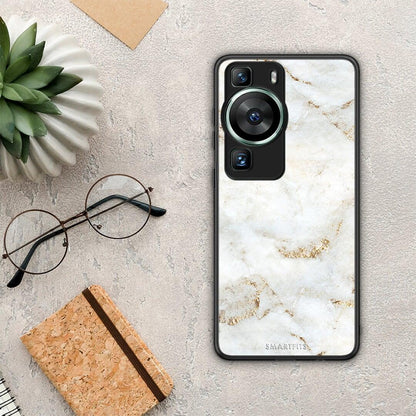 Θήκη Huawei P60 White Gold Marble από τη Smartfits με σχέδιο στο πίσω μέρος και μαύρο περίβλημα | Huawei P60 White Gold Marble Case with Colorful Back and Black Bezels