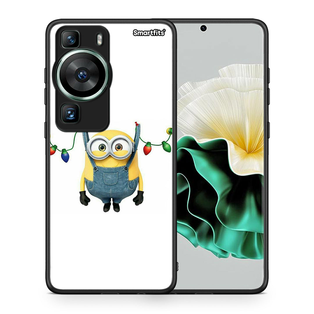 Θήκη Huawei P60 Xmas Minion Lights από τη Smartfits με σχέδιο στο πίσω μέρος και μαύρο περίβλημα | Huawei P60 Xmas Minion Lights Case with Colorful Back and Black Bezels