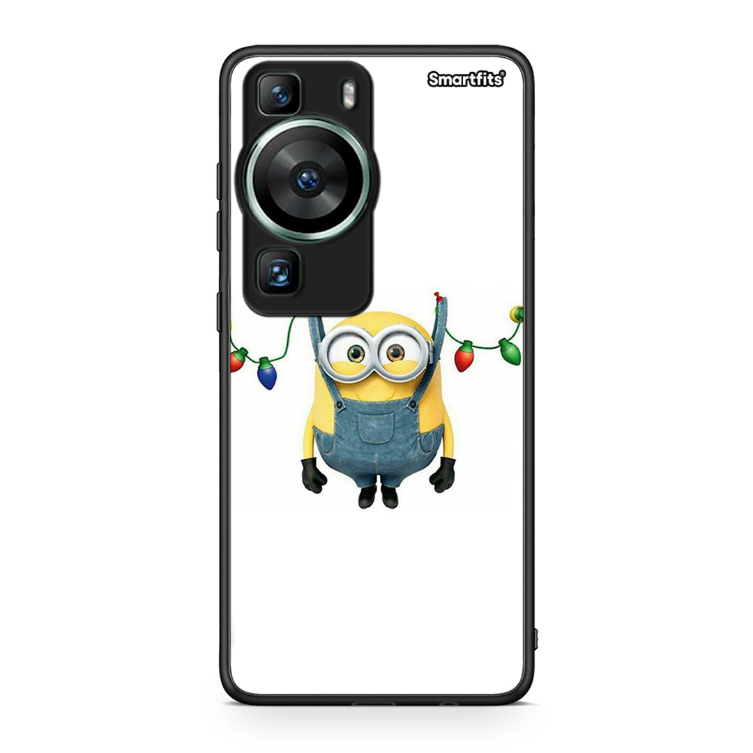 Θήκη Huawei P60 Xmas Minion Lights από τη Smartfits με σχέδιο στο πίσω μέρος και μαύρο περίβλημα | Huawei P60 Xmas Minion Lights Case with Colorful Back and Black Bezels