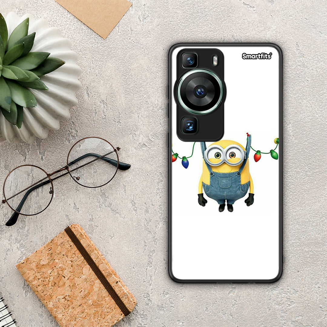 Θήκη Huawei P60 Xmas Minion Lights από τη Smartfits με σχέδιο στο πίσω μέρος και μαύρο περίβλημα | Huawei P60 Xmas Minion Lights Case with Colorful Back and Black Bezels