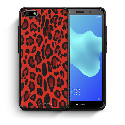 Θήκη Huawei Y5 2018/Honor 7S Red Leopard Animal από τη Smartfits με σχέδιο στο πίσω μέρος και μαύρο περίβλημα | Huawei Y5 2018/Honor 7S Red Leopard Animal case with colorful back and black bezels