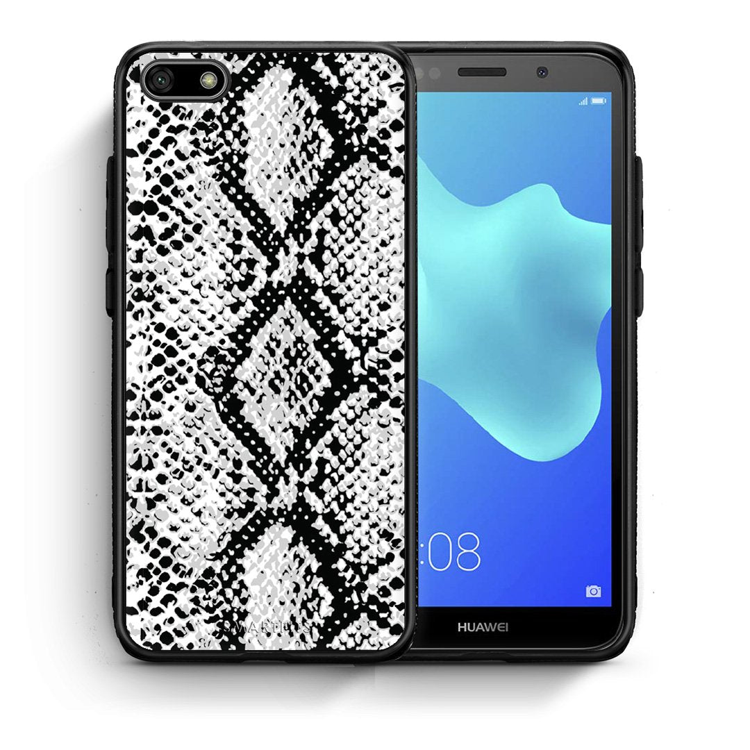 Θήκη Huawei Y5 2018/Honor 7S White Snake Animal από τη Smartfits με σχέδιο στο πίσω μέρος και μαύρο περίβλημα | Huawei Y5 2018/Honor 7S White Snake Animal case with colorful back and black bezels