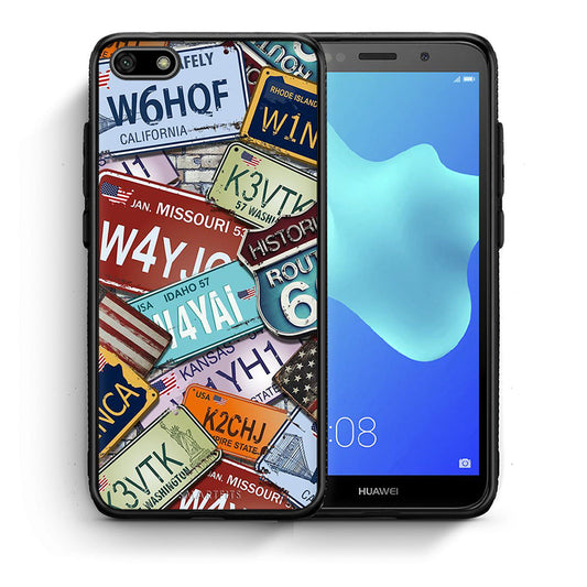 Θήκη Huawei Y5 2018/Honor 7S Car Plates από τη Smartfits με σχέδιο στο πίσω μέρος και μαύρο περίβλημα | Huawei Y5 2018/Honor 7S Car Plates case with colorful back and black bezels