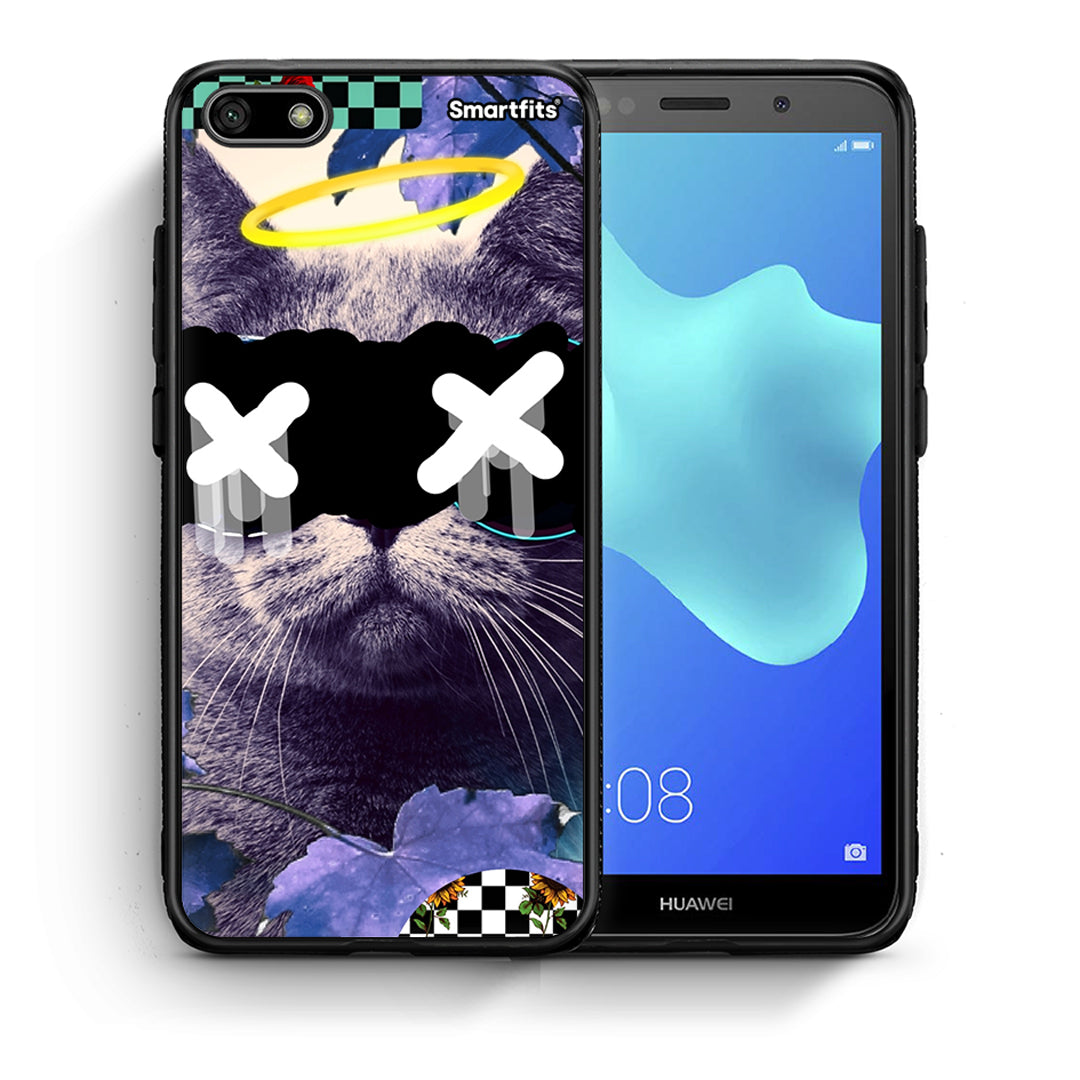 Θήκη Huawei Y5 2018/Honor 7S Cat Collage από τη Smartfits με σχέδιο στο πίσω μέρος και μαύρο περίβλημα | Huawei Y5 2018/Honor 7S Cat Collage case with colorful back and black bezels