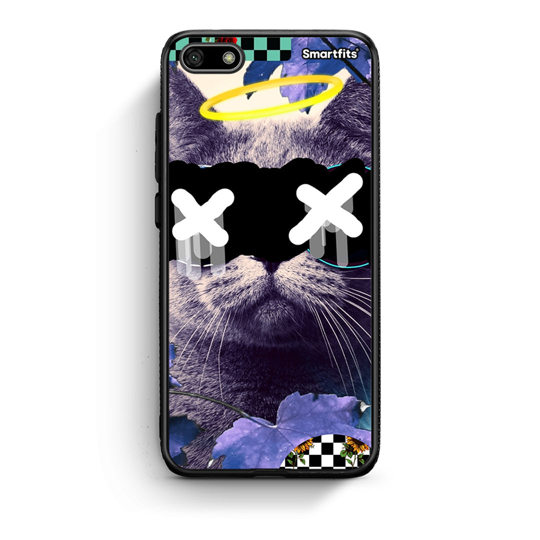 Huawei Y5 2018 Cat Collage θήκη από τη Smartfits με σχέδιο στο πίσω μέρος και μαύρο περίβλημα | Smartphone case with colorful back and black bezels by Smartfits