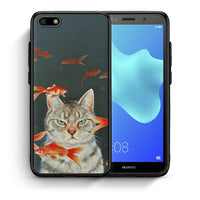 Thumbnail for Θήκη Huawei Y5 2018/Honor 7S Cat Goldfish από τη Smartfits με σχέδιο στο πίσω μέρος και μαύρο περίβλημα | Huawei Y5 2018/Honor 7S Cat Goldfish case with colorful back and black bezels