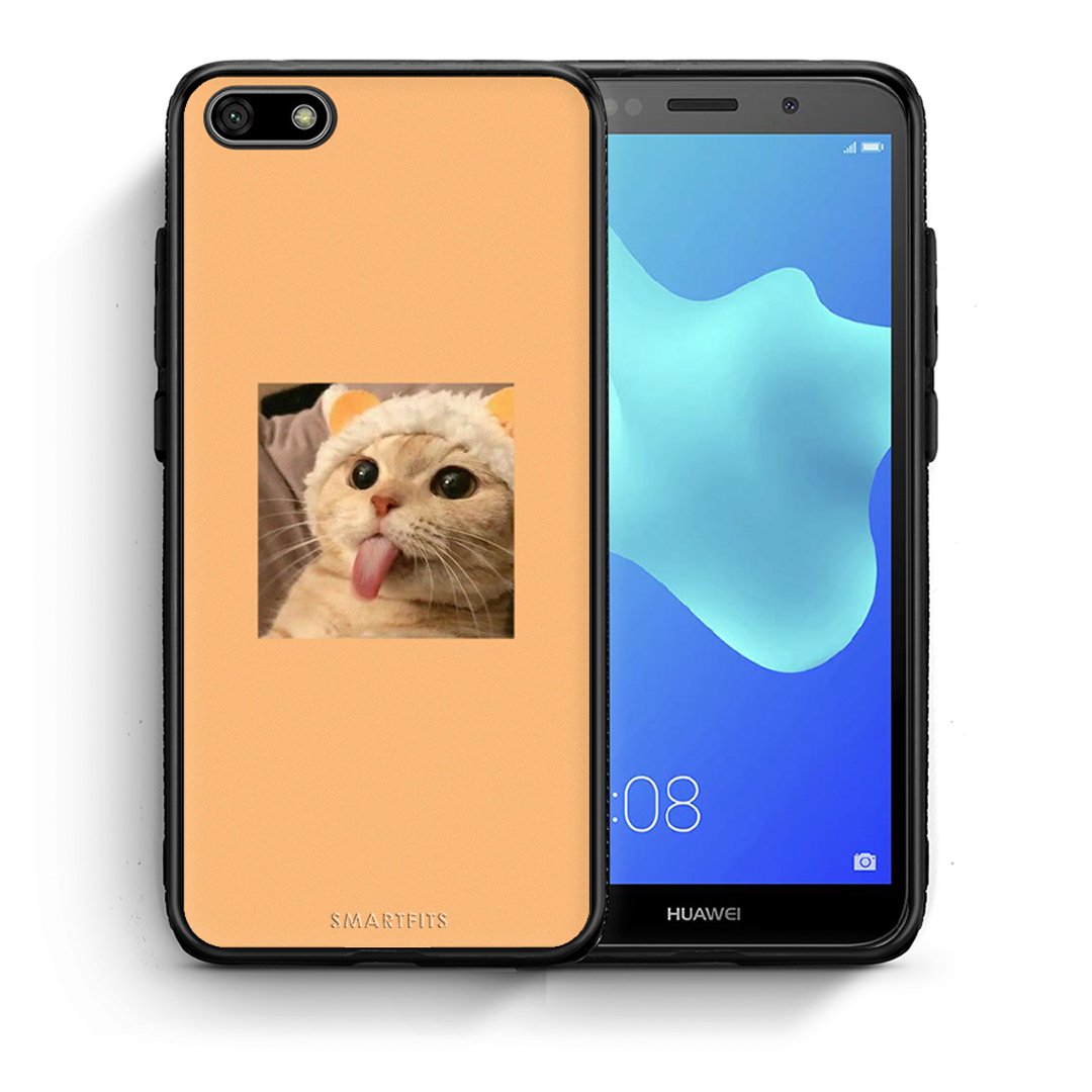Θήκη Huawei Y5 2018/Honor 7S Cat Tongue από τη Smartfits με σχέδιο στο πίσω μέρος και μαύρο περίβλημα | Huawei Y5 2018/Honor 7S Cat Tongue case with colorful back and black bezels