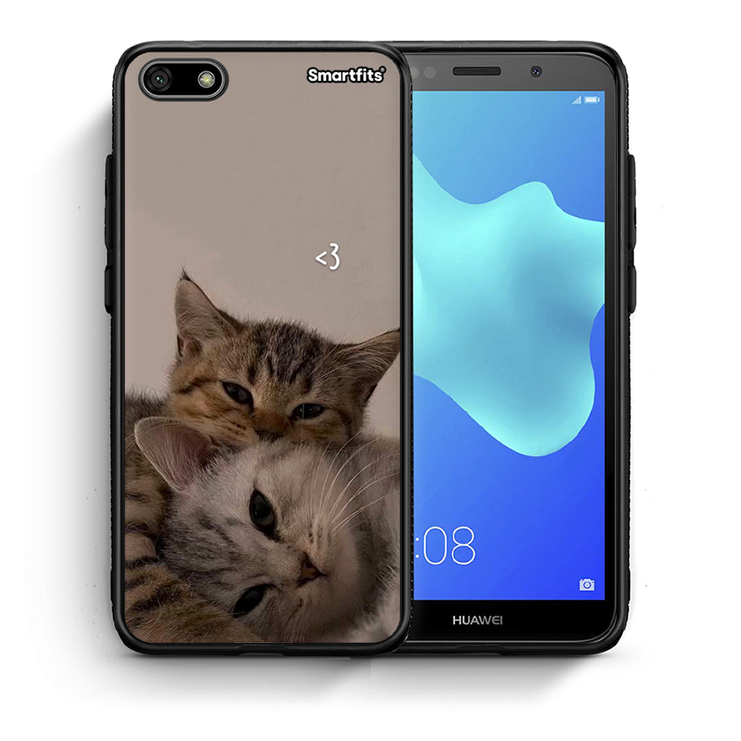 Θήκη Huawei Y5 2018 / Honor 7S Cats In Love από τη Smartfits με σχέδιο στο πίσω μέρος και μαύρο περίβλημα | Huawei Y5 2018 / Honor 7S Cats In Love case with colorful back and black bezels