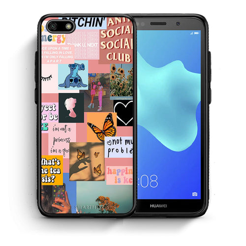 Θήκη Αγίου Βαλεντίνου Huawei Y5 2018 / Honor 7S Collage Bitchin από τη Smartfits με σχέδιο στο πίσω μέρος και μαύρο περίβλημα | Huawei Y5 2018 / Honor 7S Collage Bitchin case with colorful back and black bezels