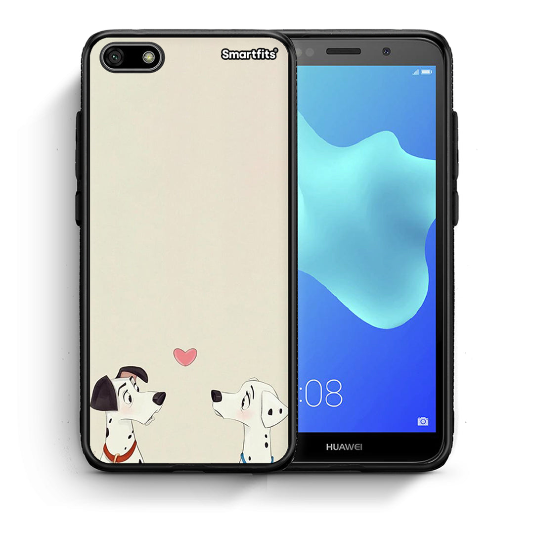 Θήκη Huawei Y5 2018/Honor 7S Dalmatians Love από τη Smartfits με σχέδιο στο πίσω μέρος και μαύρο περίβλημα | Huawei Y5 2018/Honor 7S Dalmatians Love case with colorful back and black bezels