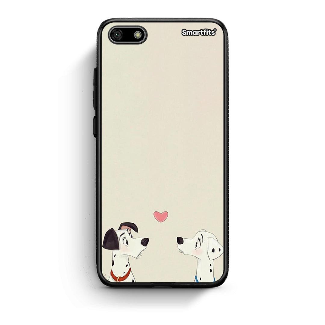 Huawei Y5 2018 Dalmatians Love θήκη από τη Smartfits με σχέδιο στο πίσω μέρος και μαύρο περίβλημα | Smartphone case with colorful back and black bezels by Smartfits