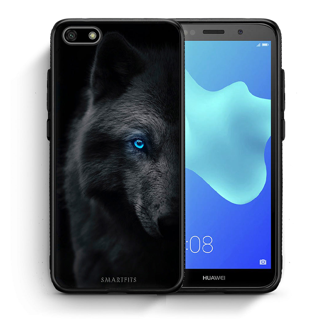 Θήκη Huawei Y5 2018/Honor 7S Dark Wolf από τη Smartfits με σχέδιο στο πίσω μέρος και μαύρο περίβλημα | Huawei Y5 2018/Honor 7S Dark Wolf case with colorful back and black bezels