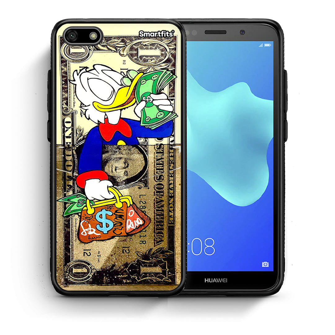 Θήκη Huawei Y5 2018 / Honor 7S Duck Money από τη Smartfits με σχέδιο στο πίσω μέρος και μαύρο περίβλημα | Huawei Y5 2018 / Honor 7S Duck Money case with colorful back and black bezels