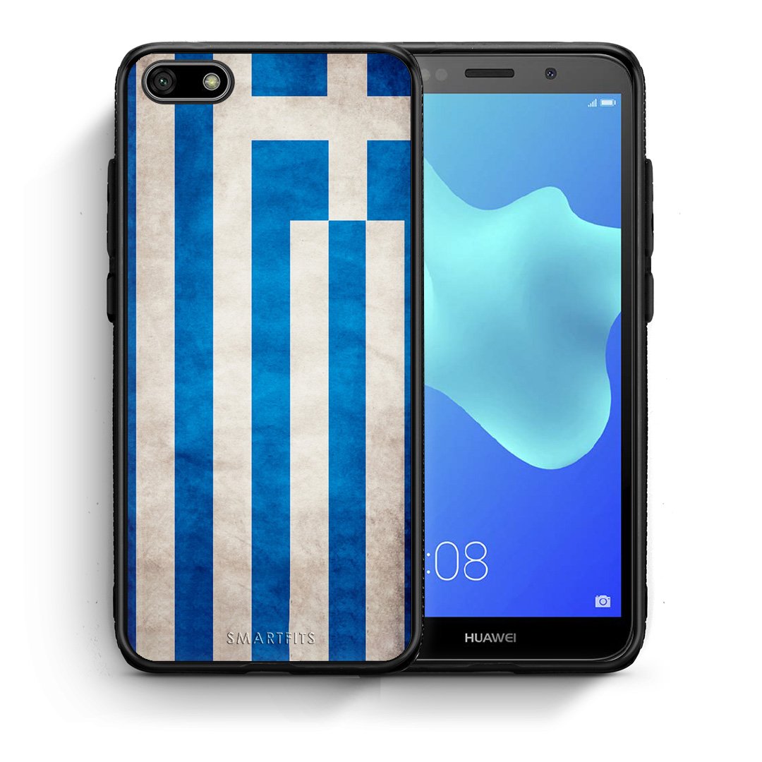 Θήκη Huawei Y5 2018/Honor 7S Greek Flag από τη Smartfits με σχέδιο στο πίσω μέρος και μαύρο περίβλημα | Huawei Y5 2018/Honor 7S Greek Flag case with colorful back and black bezels