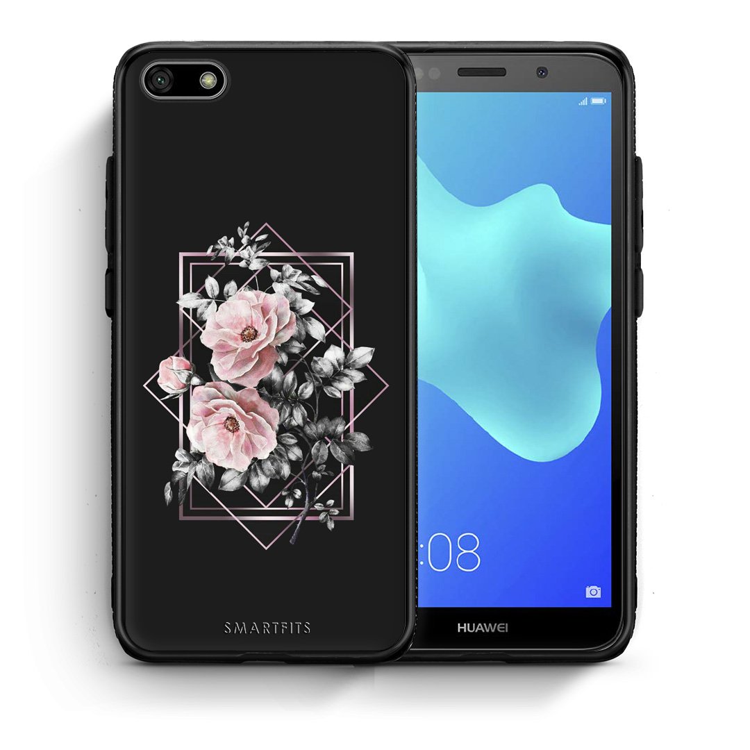 Θήκη Huawei Y5 2018/Honor 7S Frame Flower από τη Smartfits με σχέδιο στο πίσω μέρος και μαύρο περίβλημα | Huawei Y5 2018/Honor 7S Frame Flower case with colorful back and black bezels