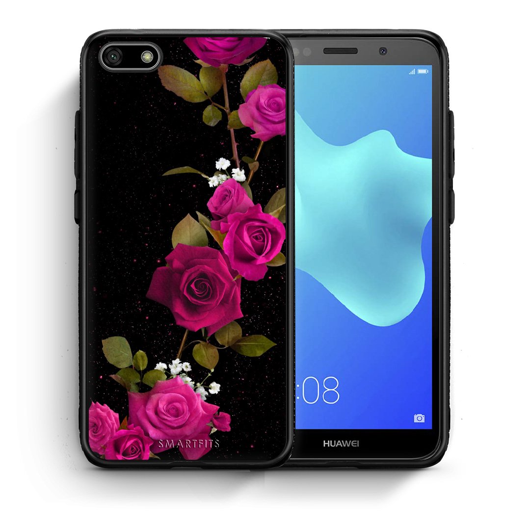 Θήκη Huawei Y5 2018/Honor 7S Red Roses Flower από τη Smartfits με σχέδιο στο πίσω μέρος και μαύρο περίβλημα | Huawei Y5 2018/Honor 7S Red Roses Flower case with colorful back and black bezels