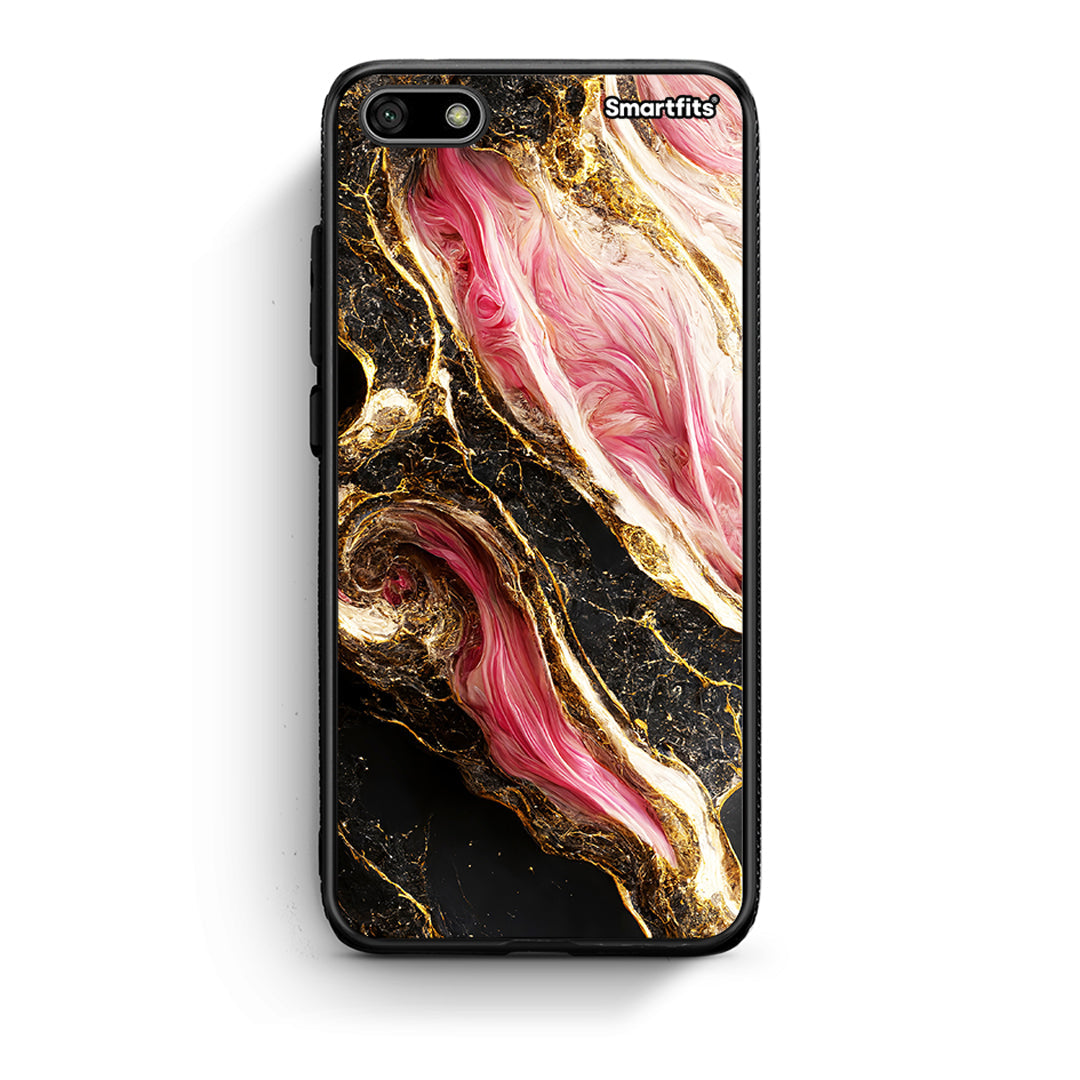 Huawei Y5 2018 Glamorous Pink Marble θήκη από τη Smartfits με σχέδιο στο πίσω μέρος και μαύρο περίβλημα | Smartphone case with colorful back and black bezels by Smartfits