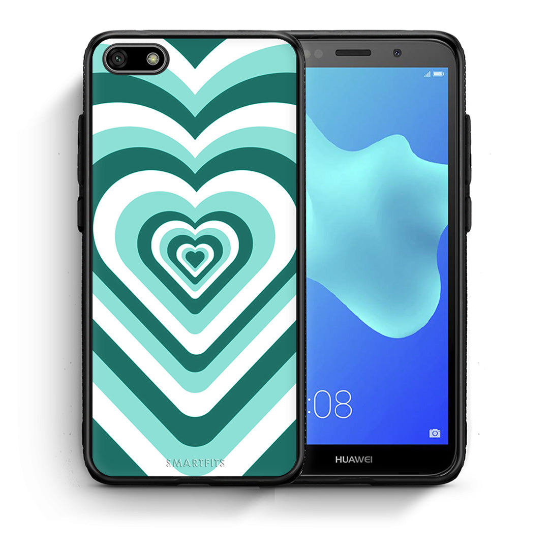 Θήκη Huawei Y5 2018/Honor 7S Green Hearts από τη Smartfits με σχέδιο στο πίσω μέρος και μαύρο περίβλημα | Huawei Y5 2018/Honor 7S Green Hearts case with colorful back and black bezels