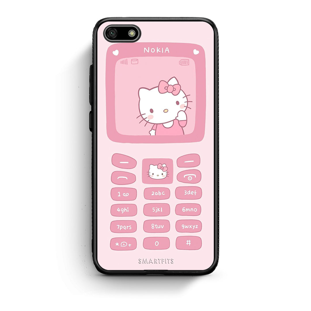Huawei Y5 2018 Hello Kitten Θήκη Αγίου Βαλεντίνου από τη Smartfits με σχέδιο στο πίσω μέρος και μαύρο περίβλημα | Smartphone case with colorful back and black bezels by Smartfits