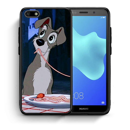 Θήκη Αγίου Βαλεντίνου Huawei Y5 2018 / Honor 7S Lady And Tramp 1 από τη Smartfits με σχέδιο στο πίσω μέρος και μαύρο περίβλημα | Huawei Y5 2018 / Honor 7S Lady And Tramp 1 case with colorful back and black bezels