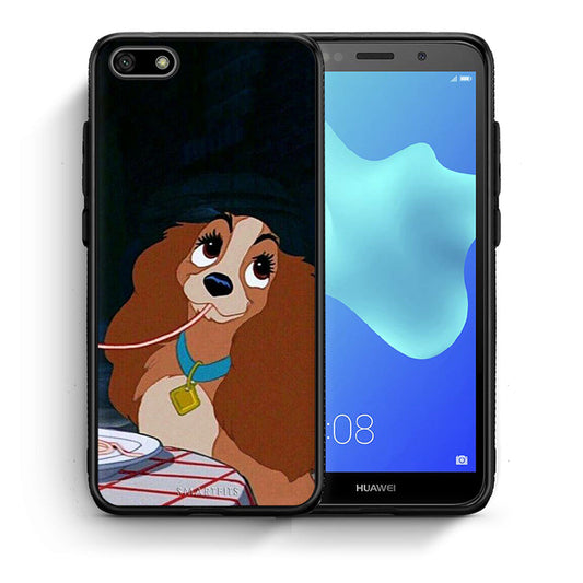 Θήκη Αγίου Βαλεντίνου Huawei Y5 2018 / Honor 7S Lady And Tramp 2 από τη Smartfits με σχέδιο στο πίσω μέρος και μαύρο περίβλημα | Huawei Y5 2018 / Honor 7S Lady And Tramp 2 case with colorful back and black bezels