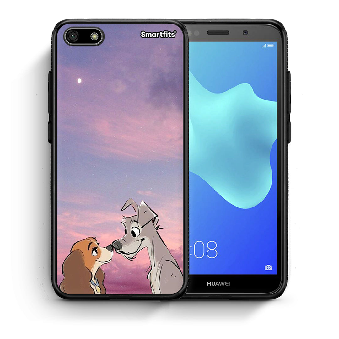 Θήκη Huawei Y5 2018/Honor 7S Lady And Tramp από τη Smartfits με σχέδιο στο πίσω μέρος και μαύρο περίβλημα | Huawei Y5 2018/Honor 7S Lady And Tramp case with colorful back and black bezels