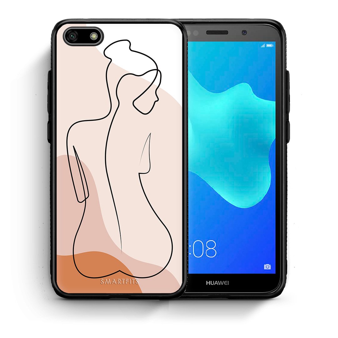 Θήκη Huawei Y5 2018/Honor 7S LineArt Woman από τη Smartfits με σχέδιο στο πίσω μέρος και μαύρο περίβλημα | Huawei Y5 2018/Honor 7S LineArt Woman case with colorful back and black bezels