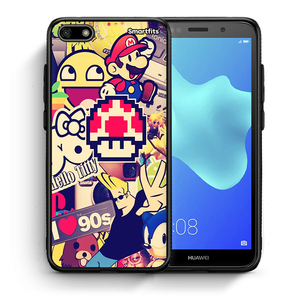 Θήκη Huawei Y5 2018/Honor 7S Love The 90s από τη Smartfits με σχέδιο στο πίσω μέρος και μαύρο περίβλημα | Huawei Y5 2018/Honor 7S Love The 90s case with colorful back and black bezels