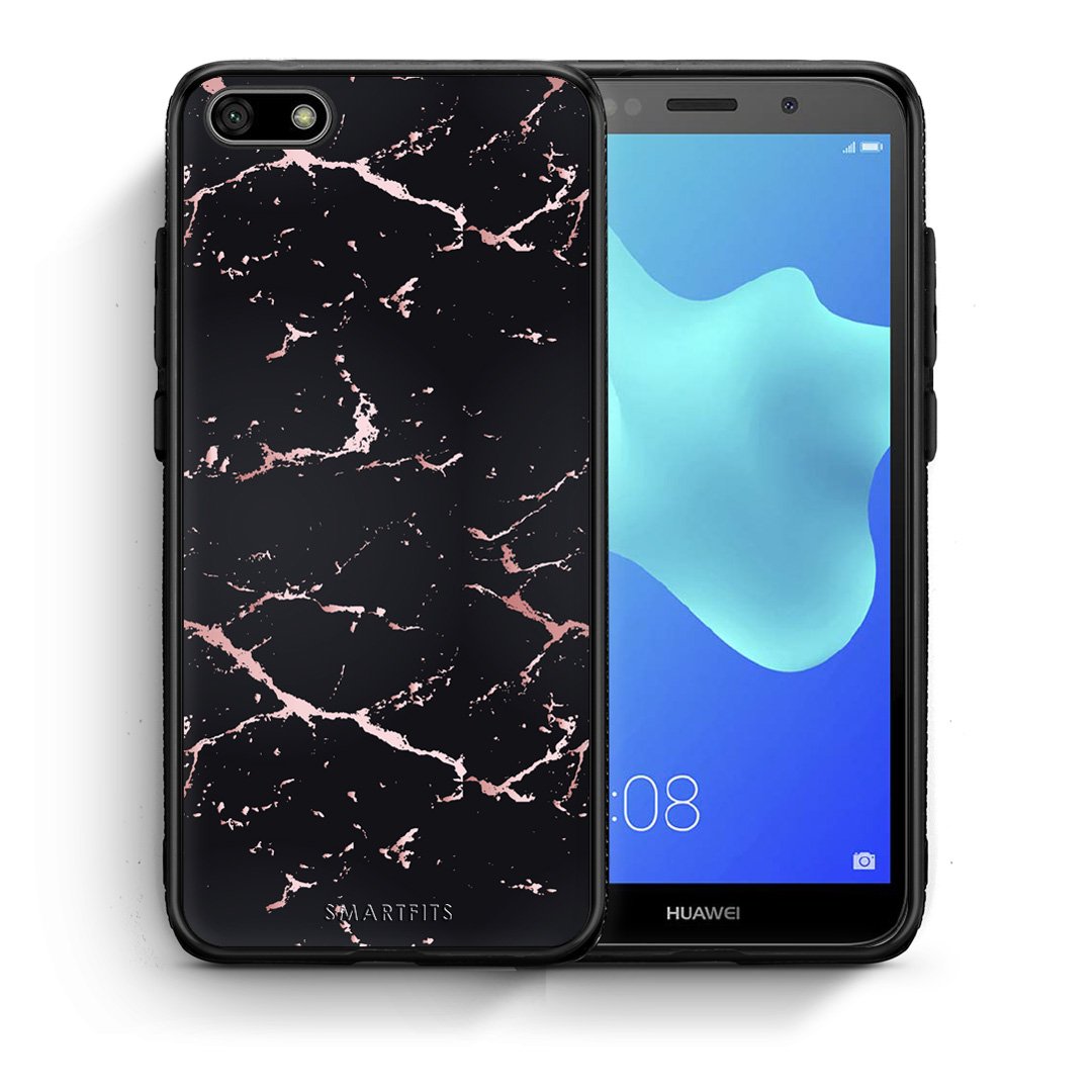 Θήκη Huawei Y5 2018/Honor 7S Black Rosegold Marble από τη Smartfits με σχέδιο στο πίσω μέρος και μαύρο περίβλημα | Huawei Y5 2018/Honor 7S Black Rosegold Marble case with colorful back and black bezels