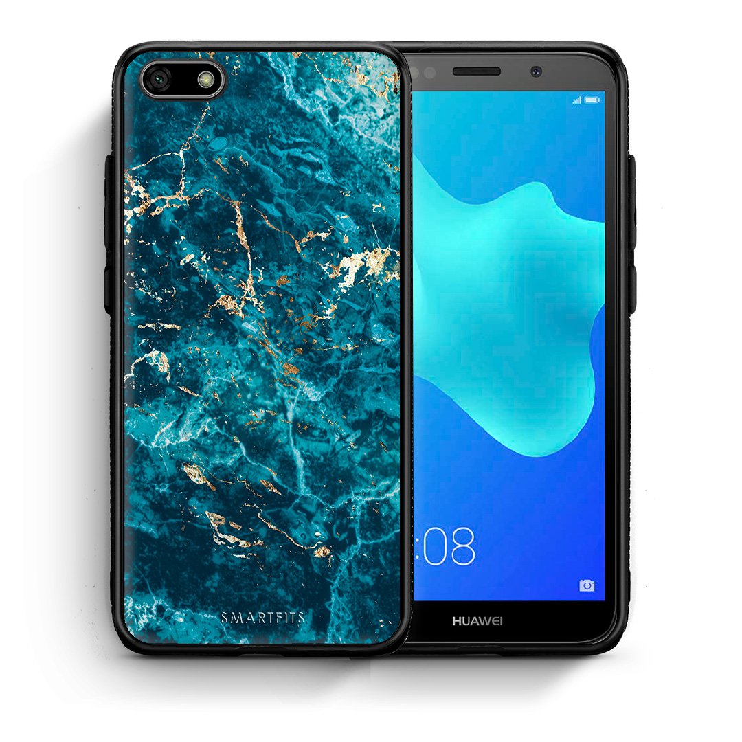 Θήκη Huawei Y5 2018/Honor 7S Marble Blue από τη Smartfits με σχέδιο στο πίσω μέρος και μαύρο περίβλημα | Huawei Y5 2018/Honor 7S Marble Blue case with colorful back and black bezels