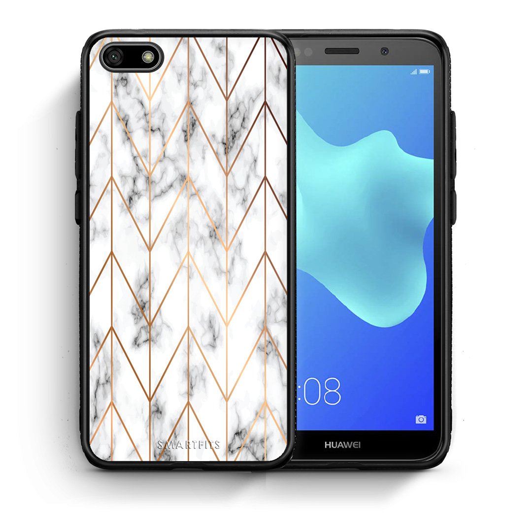 Θήκη Huawei Y5 2018/Honor 7S Gold Geometric Marble από τη Smartfits με σχέδιο στο πίσω μέρος και μαύρο περίβλημα | Huawei Y5 2018/Honor 7S Gold Geometric Marble case with colorful back and black bezels