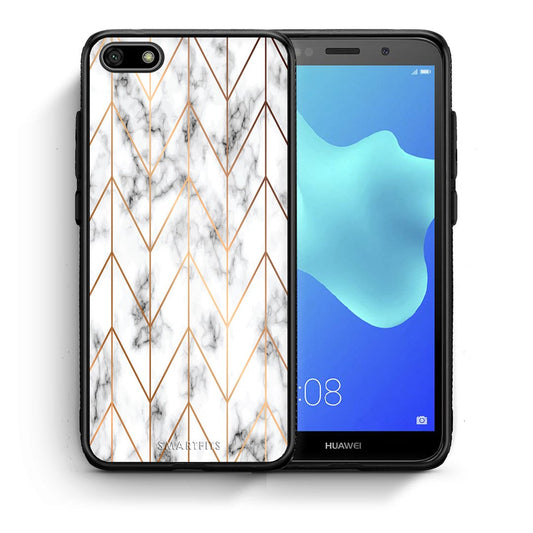 Θήκη Huawei Y5 2018/Honor 7S Gold Geometric Marble από τη Smartfits με σχέδιο στο πίσω μέρος και μαύρο περίβλημα | Huawei Y5 2018/Honor 7S Gold Geometric Marble case with colorful back and black bezels