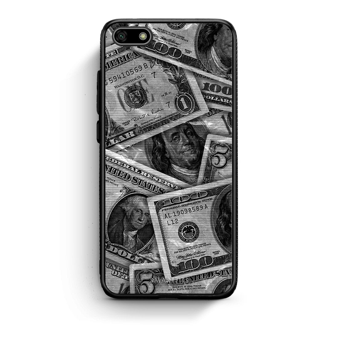 Huawei Y5 2018 Money Dollars θήκη από τη Smartfits με σχέδιο στο πίσω μέρος και μαύρο περίβλημα | Smartphone case with colorful back and black bezels by Smartfits