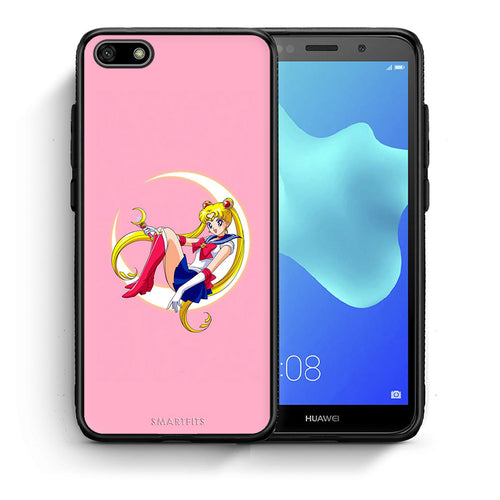 Θήκη Huawei Y5 2018/Honor 7S Moon Girl από τη Smartfits με σχέδιο στο πίσω μέρος και μαύρο περίβλημα | Huawei Y5 2018/Honor 7S Moon Girl case with colorful back and black bezels