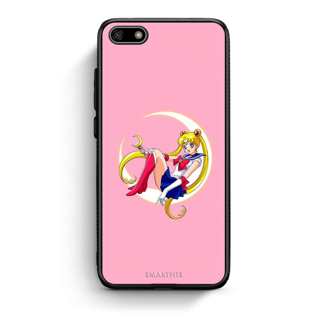 Huawei Y5 2018 Moon Girl θήκη από τη Smartfits με σχέδιο στο πίσω μέρος και μαύρο περίβλημα | Smartphone case with colorful back and black bezels by Smartfits