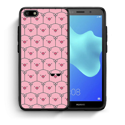 Θήκη Huawei Y5 2018/Honor 7S Pig Glasses από τη Smartfits με σχέδιο στο πίσω μέρος και μαύρο περίβλημα | Huawei Y5 2018/Honor 7S Pig Glasses case with colorful back and black bezels